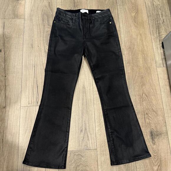 Frame Denim Denim - FRAME Le Crop Mini Boot Black Flare Jeans Size 28 Wax Jean Finish